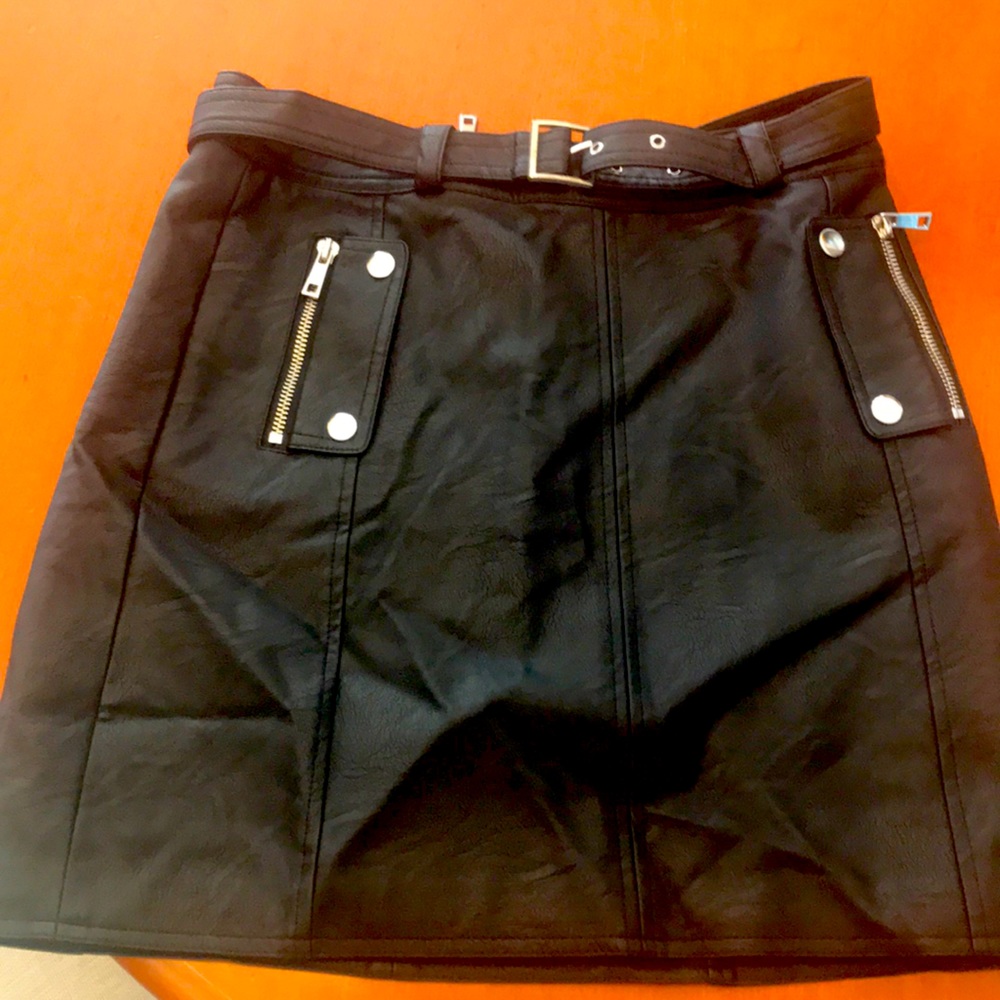 Topshop Black Leather Skirt